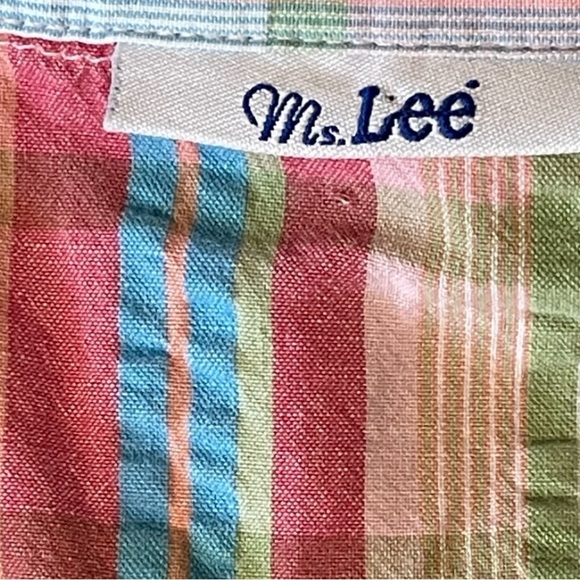 Ms Lee Coastalcore Rainbow Plaid Button Up Top Seersucker Retro Y2K‎ Size 6/8 - Picture 5 of 9